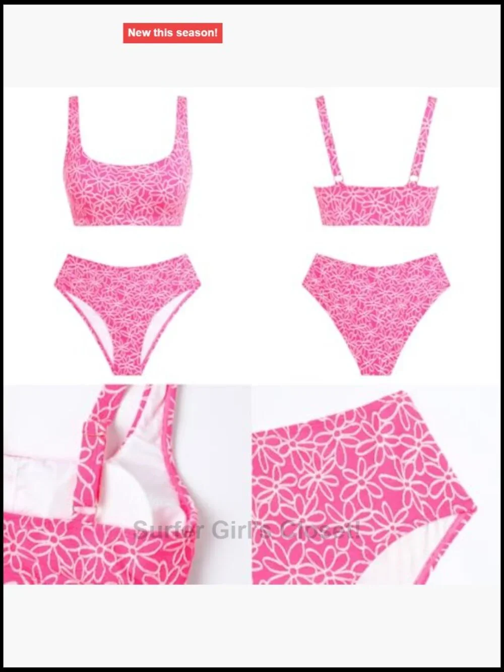 High Waisted Textured Floral Bikini Set 2 Piece Swimsuit Scoop Neck Tummy